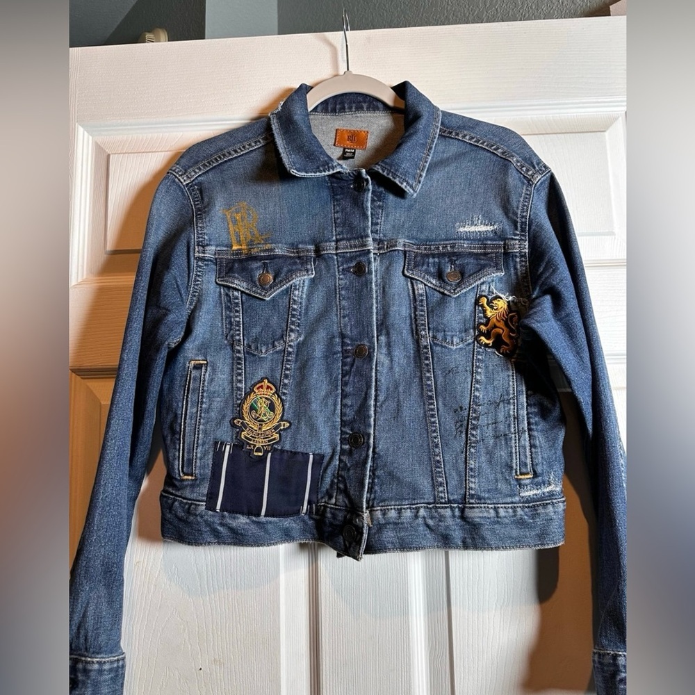 Lauren Womens Ralph Lauren Navy Pocketed Distressed Patchwork Boxy
Button Up Den - Picture 3 of 10